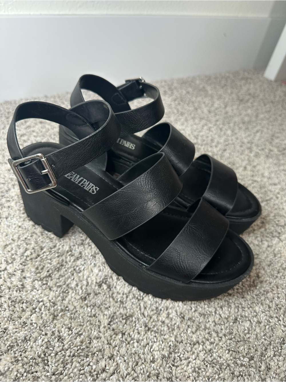Chunky Black Platform Sandal Heels
